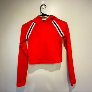 Small Red Long Sleeve Stretchy Crop Top with Hood by SWS Active